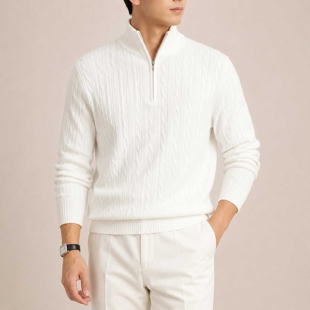 Sage Textured Quarter-Zip Sweater